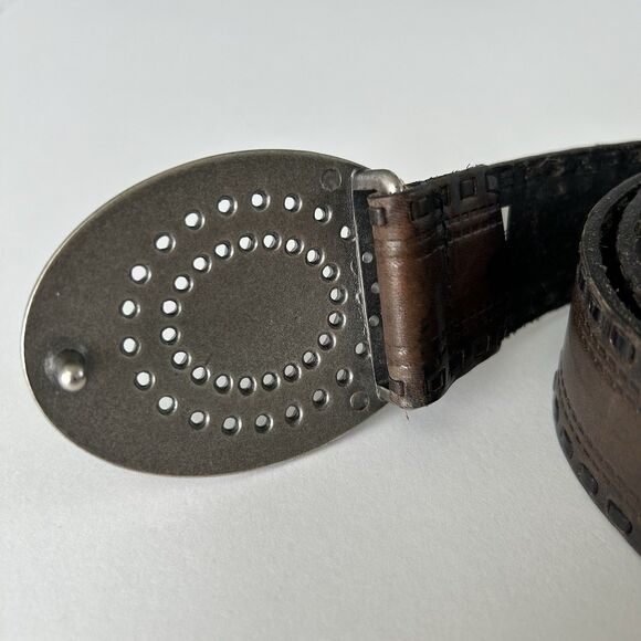 Fossil Womens Brown Embossed Leather Belt Medallion Buckle Size Medium 1.5” - Picture 6 of 11